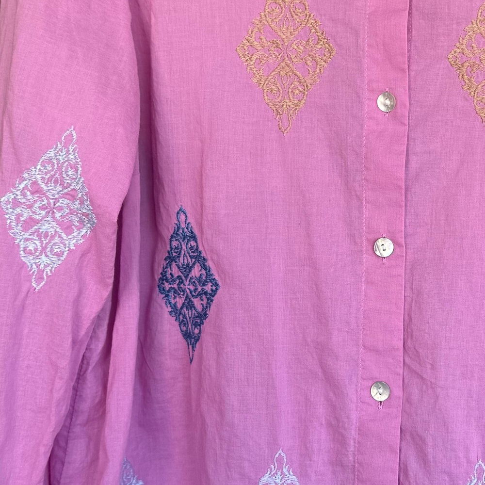 J. Jill Embroidered 100% Cotton Tunic Top Pink Size Small - Picture 2 of 5